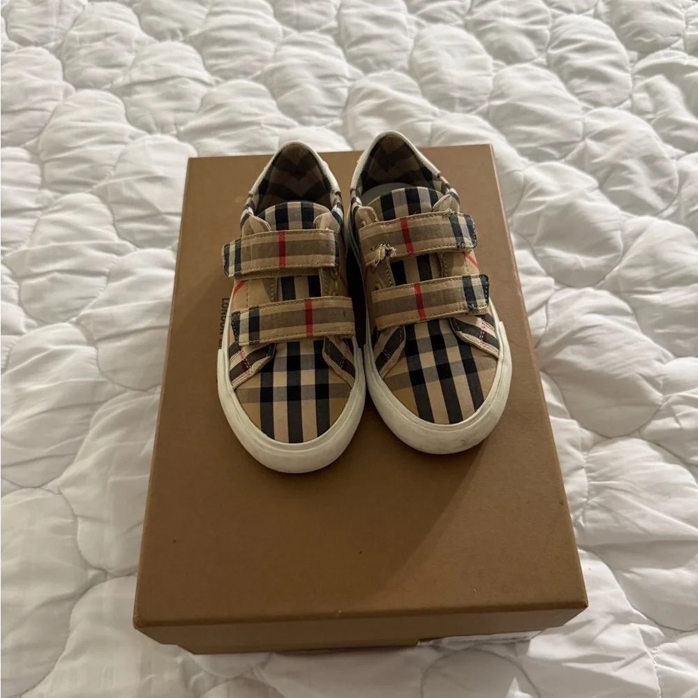 Burberry Kids Plaid Velcro Sneakers - Beige/Black/Red